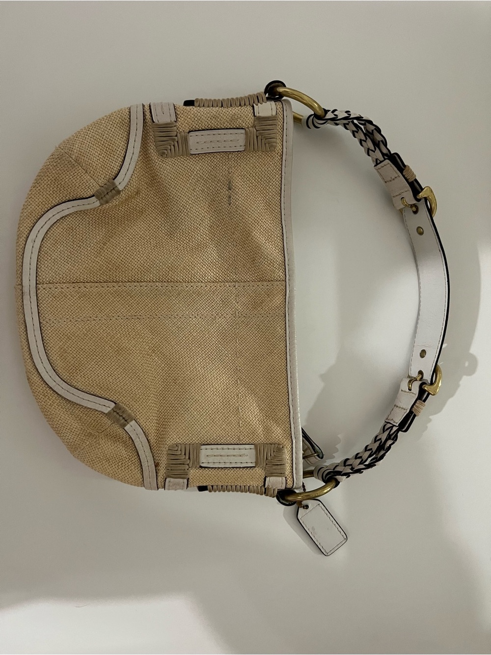 Coach Beige Canvas Hobo Shoulder Bag with White Trim